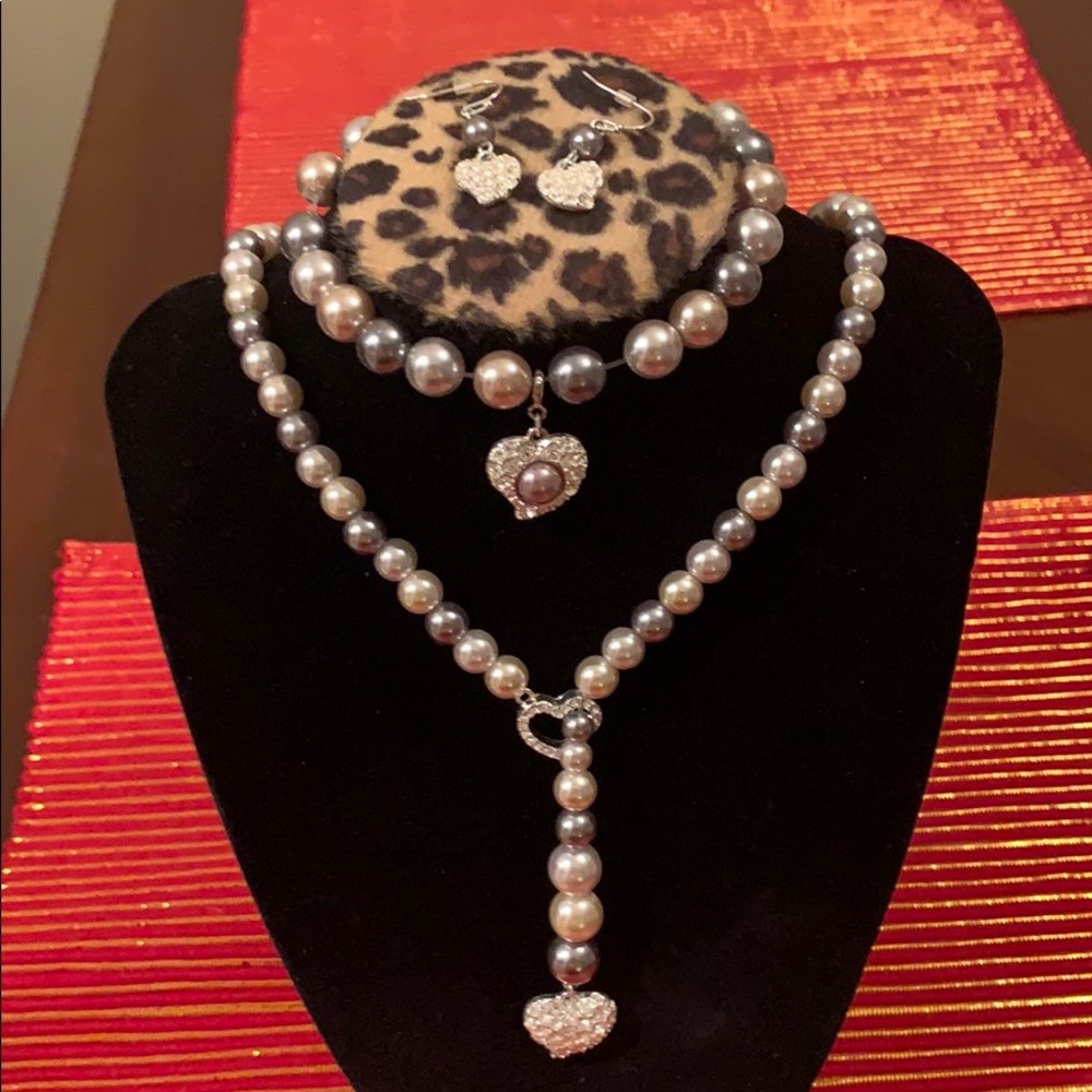 Heart necklace, bracelet and earrings set.